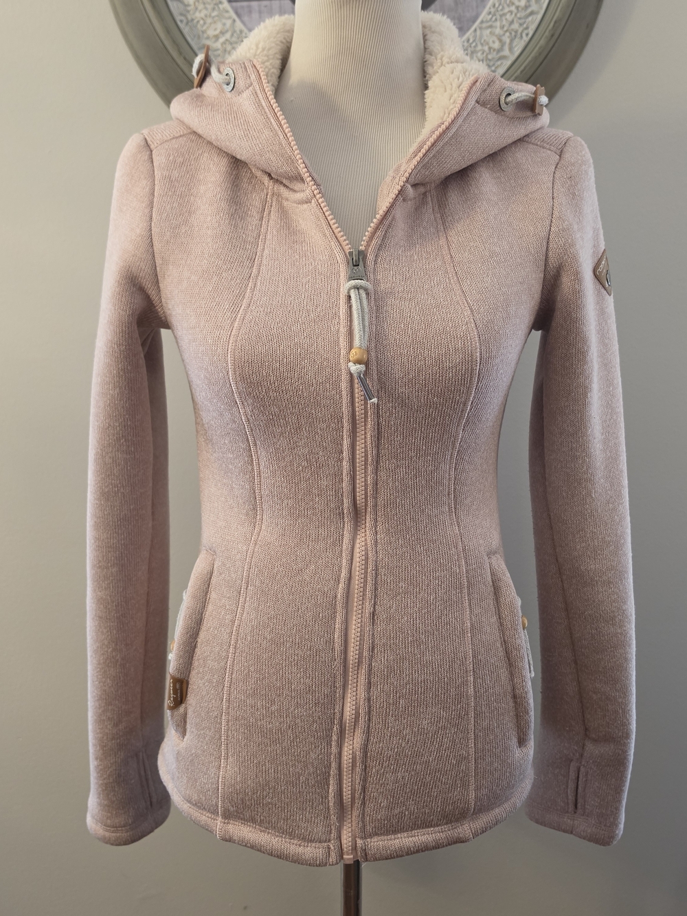 Women's Plush-Lined Teddy Hoodie Jacket in Soft Pink